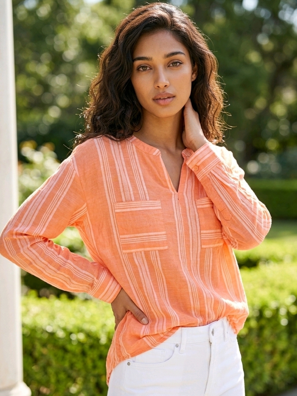 Orange Stripe Tunic Top Small Old Navy Coastal Grandmother Hamptons Chic Blouse